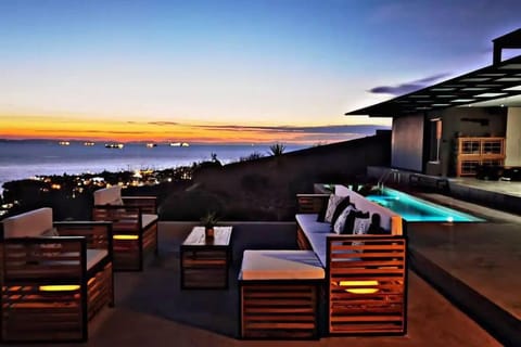 Night, Balcony/Terrace, Seating area, Swimming pool, Sunset