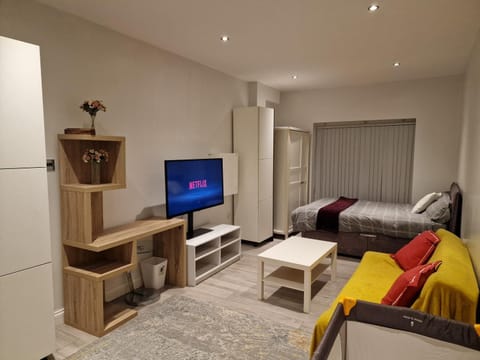 Bed, TV and multimedia, Living room, Seating area, Bedroom, wardrobe