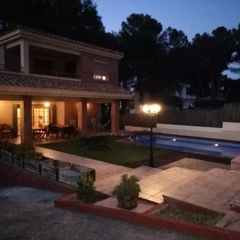 Property building, Night, Garden, Swimming pool