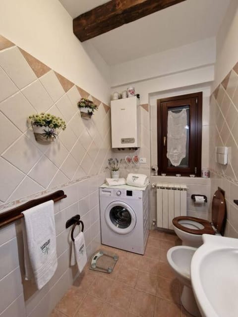 Toilet, Bathroom, towels, washing machine