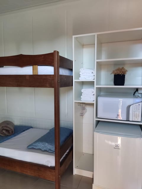 Bedroom, bunk bed, minibar, towels