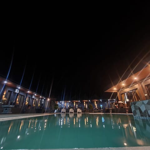 Night, Pool view, Swimming pool