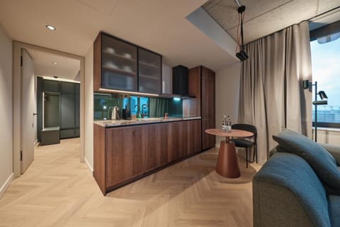 Kitchen or kitchenette, Living room, Seating area