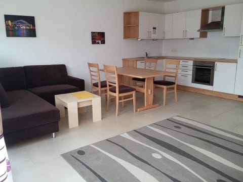 Kitchen or kitchenette, Living room, Seating area, Dining area, stove