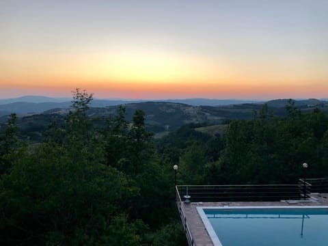 Mountain view, Swimming pool, Sunset