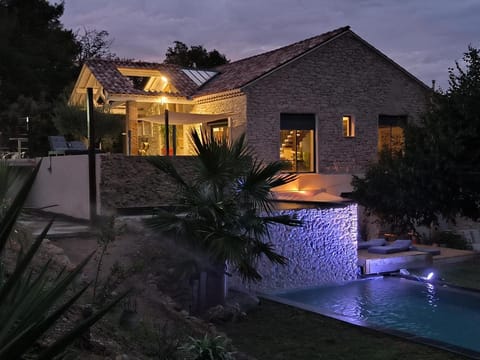 Property building, Night, Garden, Garden view, Pool view, Swimming pool