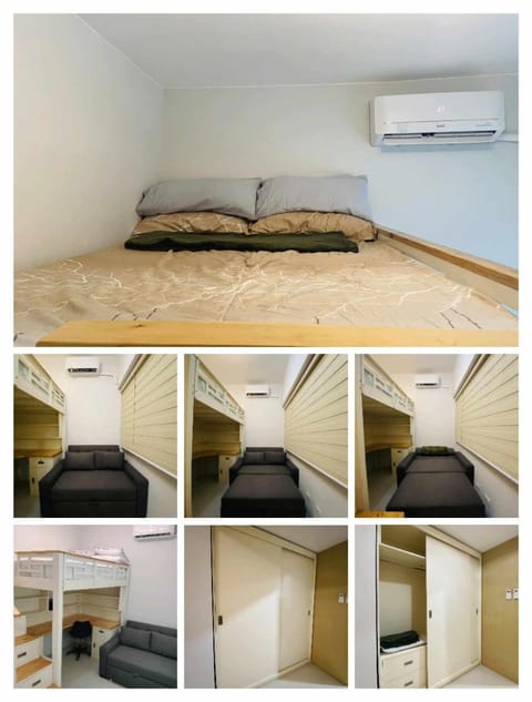 Bed, Photo of the whole room, Seating area, Bedroom, bunk bed, wardrobe, air conditioner