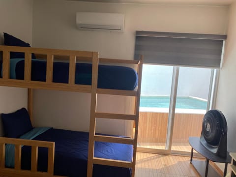 Photo of the whole room, Bedroom, bunk bed, air conditioner