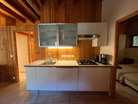 Kitchen or kitchenette, stove