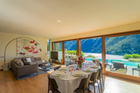 Natural landscape, Living room, Seating area, Mountain view, Pool view