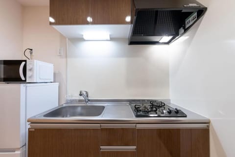 Kitchen or kitchenette, microwave, stove