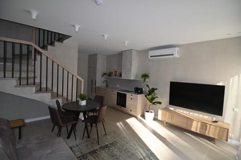 Communal lounge/ TV room, TV and multimedia, Kitchen or kitchenette, Living room, Seating area, Dining area, air conditioner