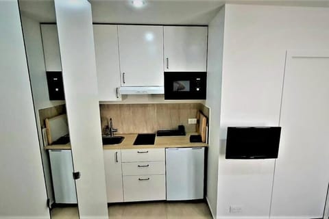 Kitchen or kitchenette, minibar, stove