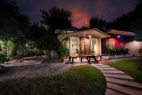 Property building, Patio, Night, Garden