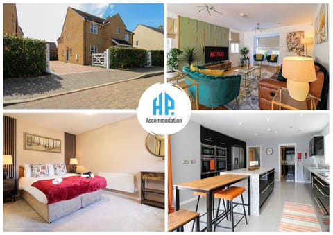 Sophisticated 5-Bedroom, 3 bathroom House with Free Private Parking in Milton Keynes by HP Accommodation Condo in Aylesbury Vale