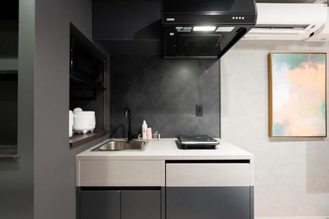 Kitchen or kitchenette, stove