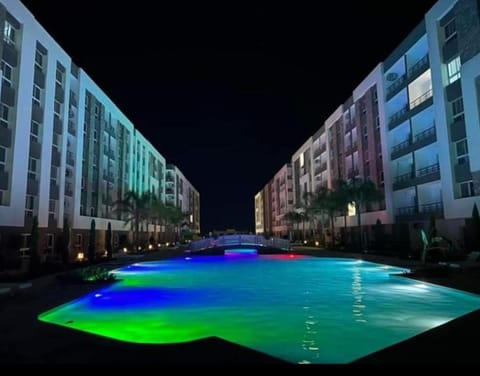 Property building, Night, Pool view, Swimming pool