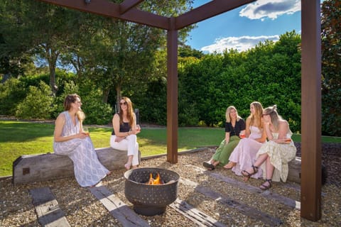 Day, Natural landscape, Garden, group of guests, fireplace