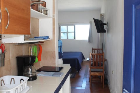 Bed, TV and multimedia, Kitchen or kitchenette, Photo of the whole room, Dining area, Bedroom, stove