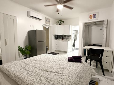 Bed, Kitchen or kitchenette, Photo of the whole room, Dining area, Bedroom, fireplace, wardrobe, air conditioner