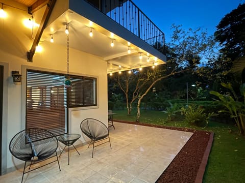 Property building, Night, Garden, Balcony/Terrace, Living room, Seating area, Garden view