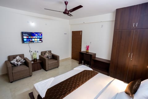 Bed, TV and multimedia, Photo of the whole room, Seating area, Bedroom, fireplace, wardrobe, air conditioner