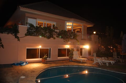 Property building, Patio, Night, Pool view, Swimming pool, sunbed