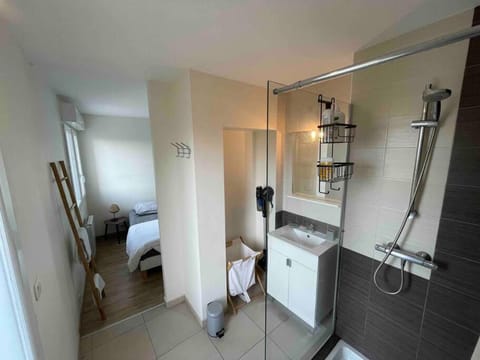 Shower, Bed, Bathroom