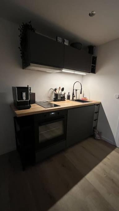 Kitchen or kitchenette, stove