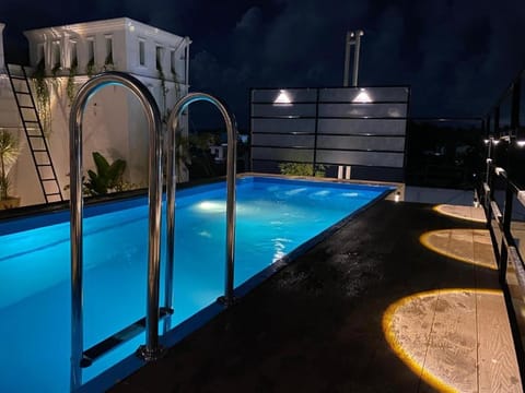 Night, Pool view, Swimming pool