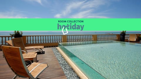 Text overlay, Pool view, Sea view, Swimming pool, sunbed