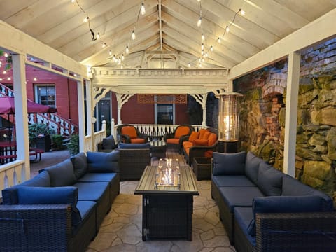 Patio, Inner courtyard view, fireplace, furniture