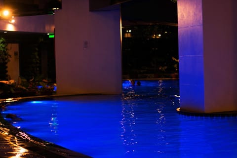 Night, Pool view, Swimming pool