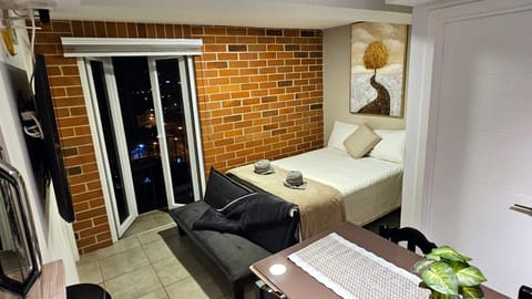 Communal lounge/ TV room, Bed, Bird's eye view, TV and multimedia, Living room, Photo of the whole room, Seating area, Bedroom, City view, Mountain view