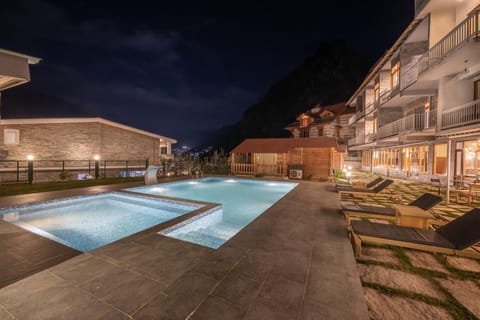 Property building, Night, Natural landscape, Swimming pool