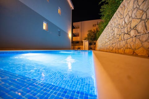 Shower, Night, Pool view, Swimming pool, sunbed