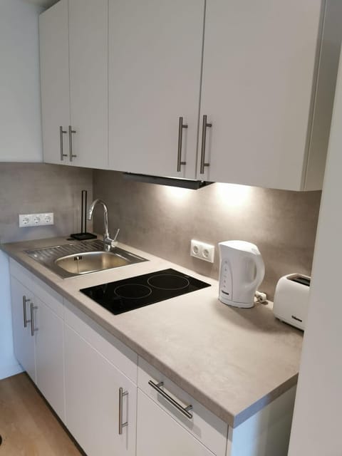 Kitchen or kitchenette, stove