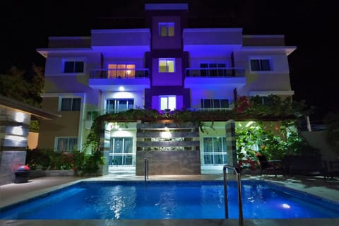 Property building, Night, Pool view, Swimming pool