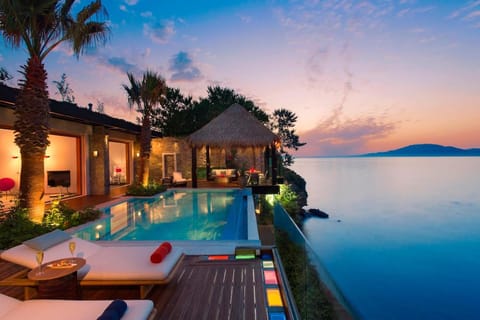 Patio, Summer, Pool view, Sea view, Swimming pool, Sunset