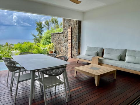 Patio, Day, Natural landscape, View (from property/room), Balcony/Terrace, Living room, Seating area, Dining area, Sea view