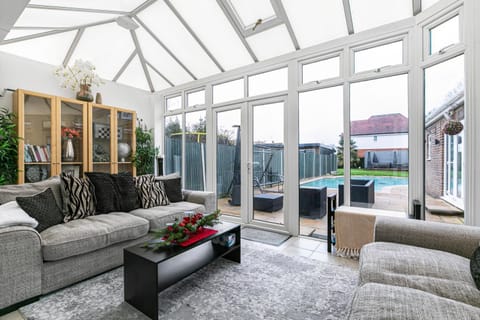 Living room, Seating area, Garden view