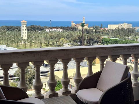 Sea and Montaza Palace view 2 bedrooms apartment alexandria,2 full bathrooms, with 2 AC and 1 Stand Fan, free wifi , available all year days with 3 heavy blankets Apartment in Alexandria