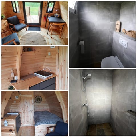 Shower, Toilet, Property building, Bed, Kitchen or kitchenette, Seating area