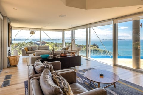 Living room, Seating area, Pool view, Sea view