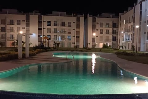 Night, Pool view, Swimming pool