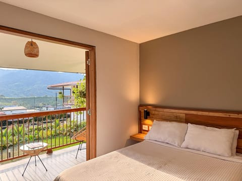 Bed, Day, Natural landscape, Summer, View (from property/room), Balcony/Terrace, Photo of the whole room, Bedroom, Mountain view, Sunset