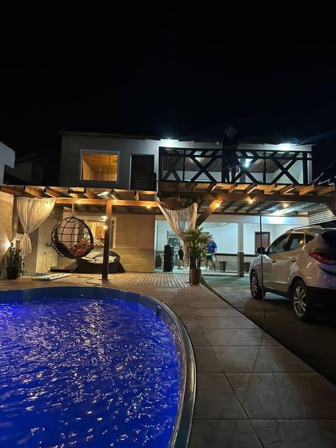 Patio, Night, Pool view, Swimming pool, Parking, sunbed