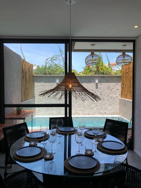 Patio, Dining area, Pool view