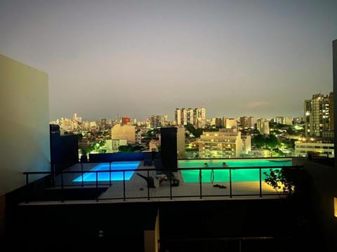 Night, City view, Pool view