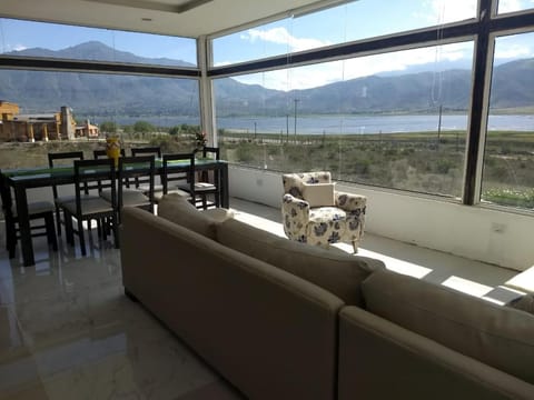 Day, Natural landscape, View (from property/room), Living room, Dining area, Lake view, Mountain view